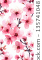 Beautiful spring floral background in watercolor style with pale pink cherry blossoms 135741048