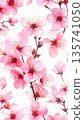 Beautiful spring floral background in watercolor style with pale pink cherry blossoms 135741050