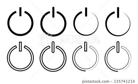 Power On Off Icon Vector Collection in Line Art Style. 135741219