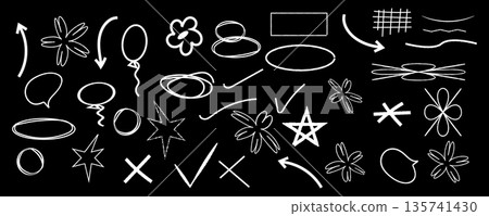 Playful Hand-Drawn Doodles and Abstract Shapes for Creative Design and Decoration. Playful Hand-Drawn Doodles and Abstract Shapes for Creative Design and Decoration. 135741430