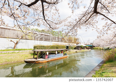 Fushimi Jikkokubune boats with cherry blossoms in Kyoto (people and logos redacted) 135742007