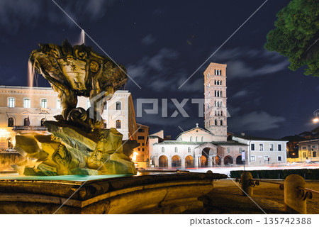 Bocca della Verita square with the Santa Maria in Cosmedin church in Rome Bocca della Verita square with the Santa Maria in Cosmedin church in Rome 135742388