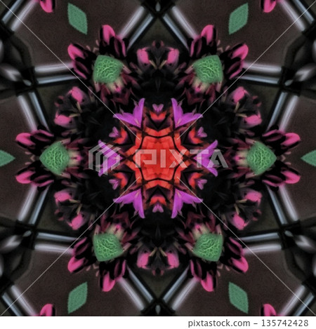 Pattern features mixed floral motifs in rich red, purple, pink, violet, and magenta tones, forming a vibrant and harmonious layered composition with elegant floral detail 135742428