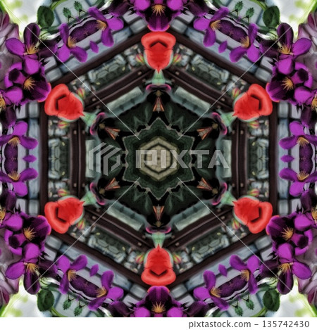 Pattern features mixed floral motifs in rich red, purple, pink, violet, and magenta tones, forming a vibrant and harmonious layered composition with elegant floral detail Pattern features mixed floral motifs in rich red, purple, pink, violet, and magenta tones, forming a vibrant and harmonious layered composition with elegant floral detail 135742430