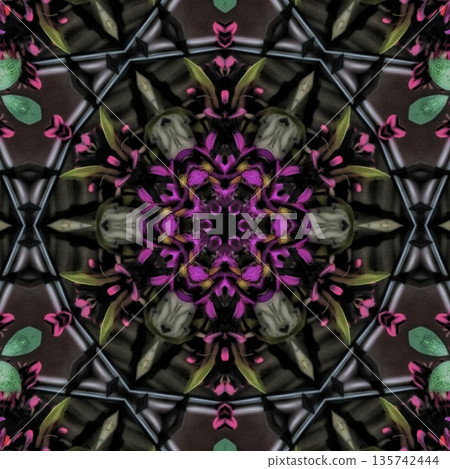 Pattern features mixed floral motifs in rich red, purple, pink, violet, and magenta tones, forming a vibrant and harmonious layered composition with elegant floral detail 135742444