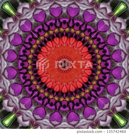Pattern features mixed floral motifs in rich red, purple, pink, violet, and magenta tones, forming a vibrant and harmonious layered composition with elegant floral detail 135742460