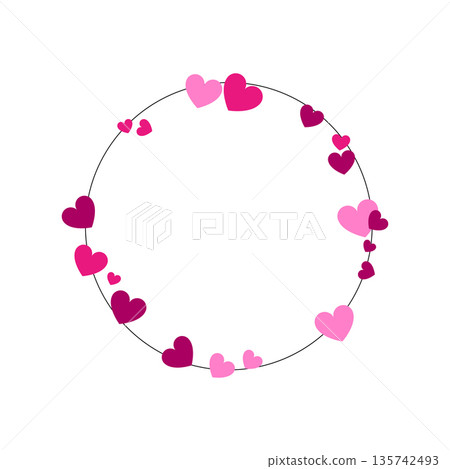 pink hearts arranged in a circle. pink hearts arranged in a circle. 135742493