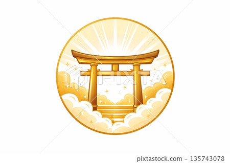 天空中的金色鳥居｜一座在天空中閃耀的金色鳥居 135743078