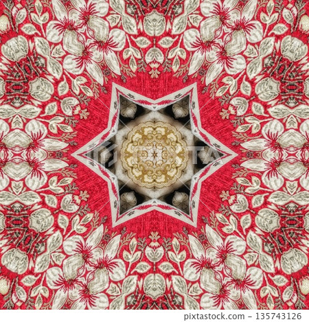 Mixed embroidery style design that combines traditional needlework from India, Pakistan, Turkey, Iran, and Africa, blending intricate stitches and cultural motifs into a unified textile design 135743126