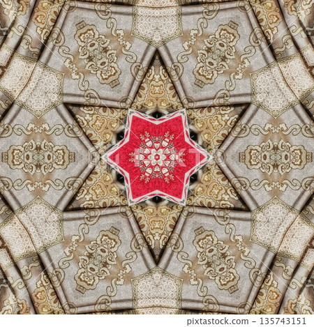 Mixed embroidery style design that combines traditional needlework from India, Pakistan, Turkey, Iran, and Africa, blending intricate stitches and cultural motifs into a unified textile design 135743151