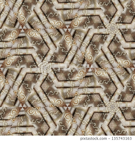 Mixed embroidery style design that combines traditional needlework from India, Pakistan, Turkey, Iran, and Africa, blending intricate stitches and cultural motifs into a unified textile design 135743163