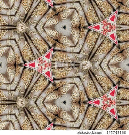 Mixed embroidery style design that combines traditional needlework from India, Pakistan, Turkey, Iran, and Africa, blending intricate stitches and cultural motifs into a unified textile design 135743168