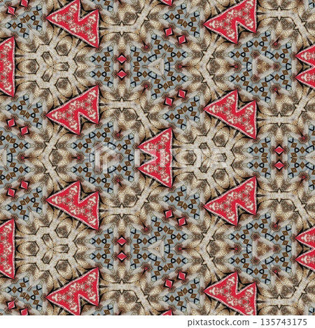 Mixed embroidery style design that combines traditional needlework from India, Pakistan, Turkey, Iran, and Africa, blending intricate stitches and cultural motifs into a unified textile design 135743175