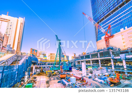 Tokyo cityscape in Japan: A rare view of the Ginza Line and the new construction plan for the facility above the west exit of Shibuya Station... NTT Doco Yoyogi Building in the back right = January 23rd Tokyo cityscape in Japan: A rare view of the Ginza Line and the new construction plan for the facility above the west exit of Shibuya Station... NTT Doco Yoyogi Building in the back right = January 23rd 135743186