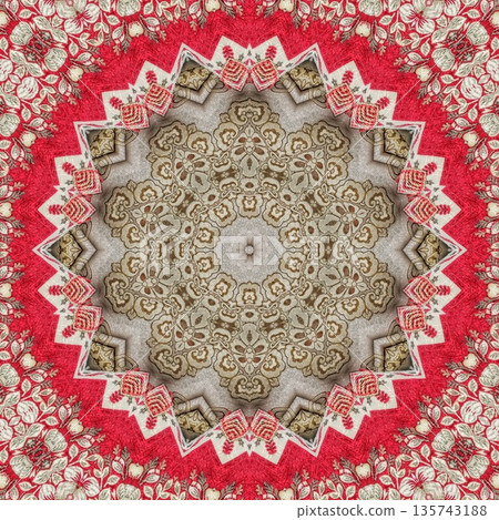 Mixed embroidery style design that combines traditional needlework from India, Pakistan, Turkey, Iran, and Africa, blending intricate stitches and cultural motifs into a unified textile design Mixed embroidery style design that combines traditional needlework from India, Pakistan, Turkey, Iran, and Africa, blending intricate stitches and cultural motifs into a unified textile design 135743188