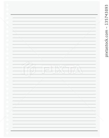 Illustration of a single piece of lined, 30-hole, 35-line loose-leaf paper (white) Illustration of a single piece of lined, 30-hole, 35-line loose-leaf paper (white) 135743893
