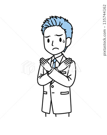 Illustration material of a male medical professional in a white coat making a cross sign pose 135744162