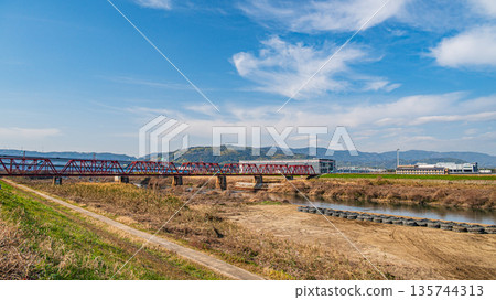 Keihan Main Line Ujigawa Railway Bridge spanning the Uji River, Yawata City, Kyoto Prefecture 135744313