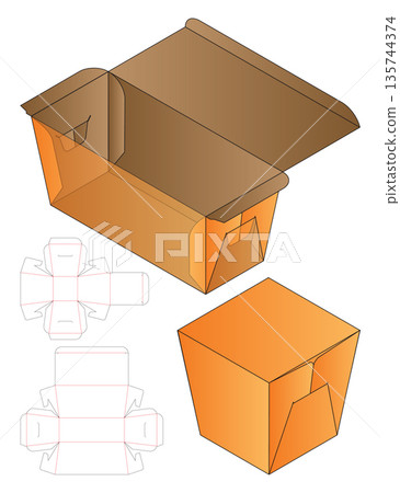 Food Pail Box Packaging Mockup with dieline Template Food Pail Box Packaging Mockup with dieline Template 135744374