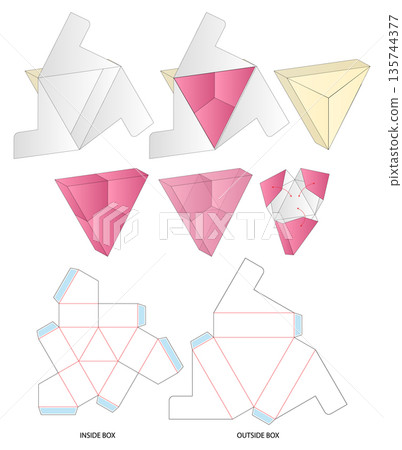 triangle box  Packaging Mockup with dieline Template 135744377