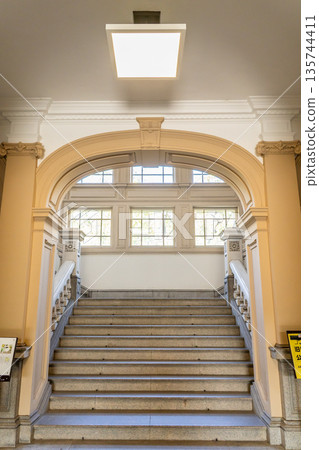 Looking up at the front staircase from the first floor of the former Kyoto Prefectural Government Building (Japan's oldest government building, built in the Meiji era) Important Cultural Property 135744411