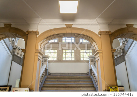 Looking up at the front staircase from the first floor of the former Kyoto Prefectural Government Building (Japan's oldest government building, built in the Meiji era) Important Cultural Property Looking up at the front staircase from the first floor of the former Kyoto Prefectural Government Building (Japan's oldest government building, built in the Meiji era) Important Cultural Property 135744412