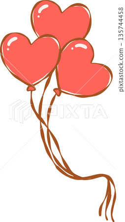 Hand drawn Red Heart Balloons Whimsical Illustration Hand drawn Red Heart Balloons Whimsical Illustration 135744458
