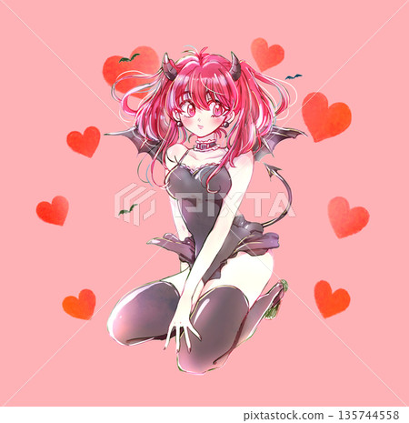 Little devil-like woman, red hair, heart Little devil-like woman, red hair, heart 135744558