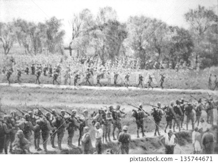 Old photo of the Japanese Army landing in Shanghai during the Sino-Japanese War in 1937 135744671