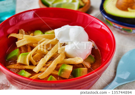 Sopa de Tortilla (Sopa Azteca) (Mexican cuisine) Sopa de Tortilla (Sopa Azteca) (Mexican cuisine) 135744894