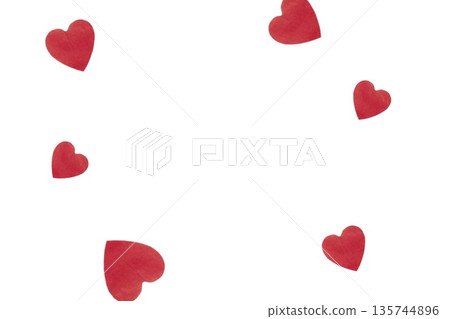 Red Paper Hearts background on White Background. Romantic Flat Lay for Valentines Day or Wedding Decor Red Paper Hearts background on White Background. Romantic Flat Lay for Valentines Day or Wedding Decor 135744896
