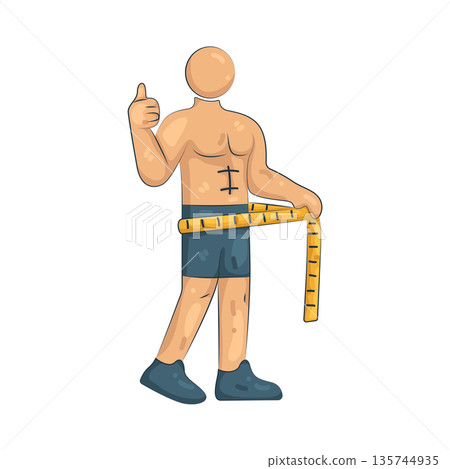 Illustration of man with a measuring tape on his waist 135744935