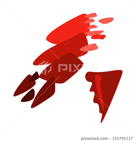 Bold red stains with layered angular dynamic structure suggesting motion, deep red triangle shape, blood or juice splashes. Vector for sports branding, digital album art, impactful visual identities. 135745117