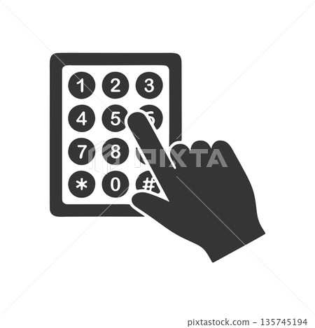 Hand silhouette icon entering a PIN 135745194