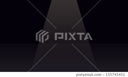 Single spotlight casts dramatic diagonal beam over dark background with faint reflections, creating focus effect and moody abstract presentation. Single spotlight casts dramatic diagonal beam over dark background with faint reflections, creating focus effect and moody abstract presentation. 135745452