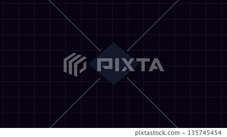 Dark grid background with glowing blue diamond shape centered in view, evoking technology, balance, and symmetry within a minimal digital interface. 135745454