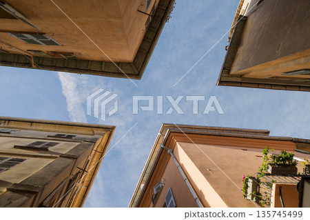 Worms eye shot of old town of Nice in spring Worms eye shot of old town of Nice in spring 135745499
