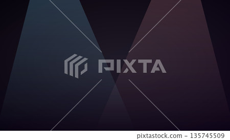 Intersecting pastel beams of light fade into dark background creating layered triangular shapes and soft geometric composition with serene digital depth. 135745509