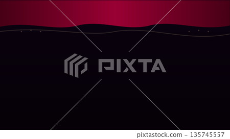 Wavy red line flows across top of dark background with black gradient below, forming a quiet, abstract horizon with minimal design and layered depth. 135745557