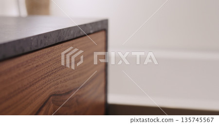 walnut and concrete batroom cabinet drawer closeup walnut and concrete batroom cabinet drawer closeup 135745567