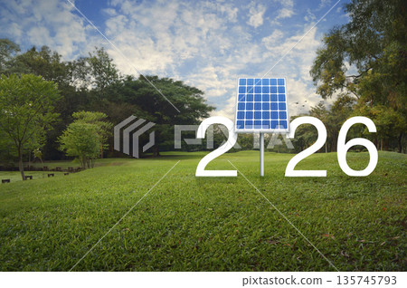 Happy new year 2026 green ecology and saving energy concept 135745793