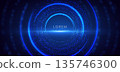Dotted frame blue bokeh lighting on dark background. Technology innovation digital network concept. 135746300