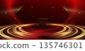Luxury gold curve lines on dark red background with lighting effect. Template celebration award concept. 135746301