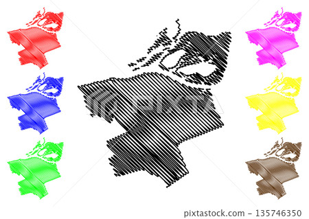 Drimmelen municipality (Kingdom of the Netherlands, Holland, North Brabant or Noord-Brabant province) map vector illustration, scribble sketch Drimmelen map 135746350