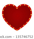 Marquee heart frames with red border and light bulbs, isolated on a transparent background. Retro casino signboards for Valentine's Day designs, weddings, love and romantic decorations. PNG. Vector 135746752