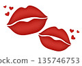 Two red lips with flying hearts, isolated on a transparent background. Romantic kiss illustration for Valentines Day greeting card, love poster, beauty cosmetic design, or lipstick advertisement. EPS 135746753
