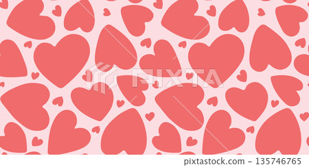 Seamless pattern with scattered pink hearts. Romantic vector background with heart shapes for Valentine's Day designs, weddings, love and romantic decorations. Vector illustration 135746765