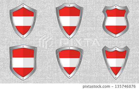 Set of metal shields with the Austrian flag Set of metal shields with the Austrian flag 135746876