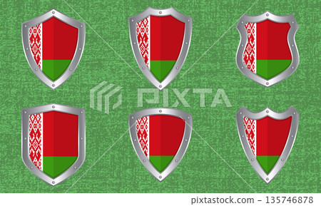 Set of metal shields with the Belarusian flag 135746878