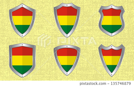 Set of metal shields with the Bolivian flag Set of metal shields with the Bolivian flag 135746879